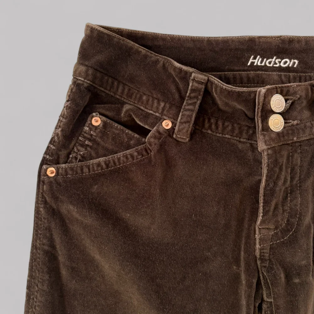 VTG Y2K Hudson Jeans Brown Velvet Low Rise Flare Pants Sz 29 - Picture 6 of 9